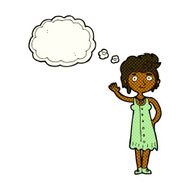 cartoon hippie woman waving with thought bubble N6