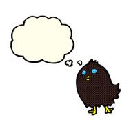 cartoon spooky black bird with thought bubble N2
