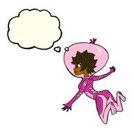 cartoon space woman with thought bubble N16