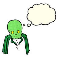 cartoon spooky skull spider with thought bubble N5