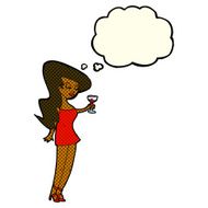 cartoon woman at party with thought bubble N10