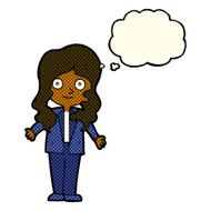 cartoon friendly business woman with thought bubble N6