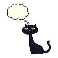 cartoon black cat with thought bubble N18