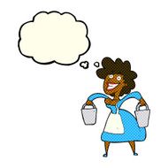 cartoon milkmaid carrying buckets with thought bubble N6