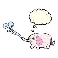 cartoon funny little elephant squirting water with thought bubbl N3