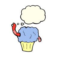 cartoon worm in cupcake with thought bubble N5