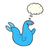 cartoon happy seal with thought bubble N11