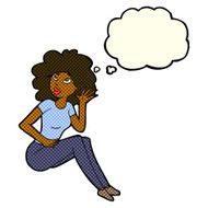 cartoon woman listening with thought bubble N6