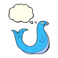cartoon happy seal with thought bubble N12