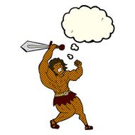 cartoon barbarian hero with thought bubble N4