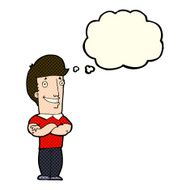 cartoon man with folded arms grinning thought bubble N5
