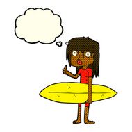cartoon surfer girl with thought bubble N10