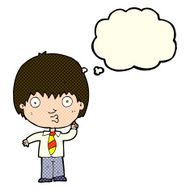 cartoon school boy answering question with thought bubble N26