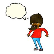 cartoon bearded man shrugging shoulders with thought bubble N6