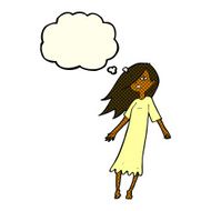 cartoon ghost like girl with thought bubble N6