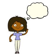 cartoon woman waving with thought bubble N174