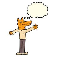cartoon waving fox with thought bubble N7