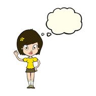 cartoon pretty girl waving with thought bubble N13