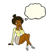 cartoon attractive woman sitting thinking with thought bubble N5