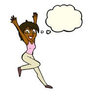 cartoon excited woman with thought bubble N72