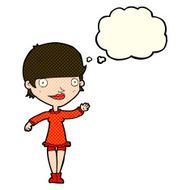 cartoon waving woman with thought bubble N71