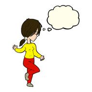 cartoon girl dancing with thought bubble N5