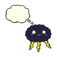 happy cartoon rain cloud with thought bubble N3