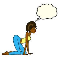 cartoon sexy woman on all fours with thought bubble N6