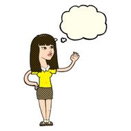 cartoon pretty woman waving with thought bubble N41