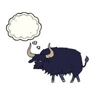 cartoon annoyed hairy ox with thought bubble N4