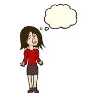 cartoon woman shrugging shoulders with thought bubble N243