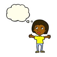 cartoon happy person with thought bubble N16