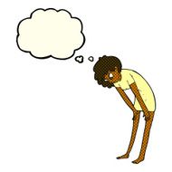cartoon woman looking at her feet with thought bubble N6