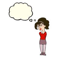 cartoon pretty girl tilting head with thought bubble N5
