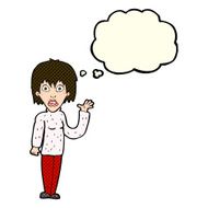cartoon shocked woman waving hand with thought bubble N5