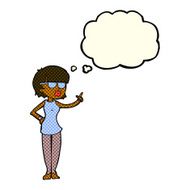 cartoon woman wearing spectacles with thought bubble N23