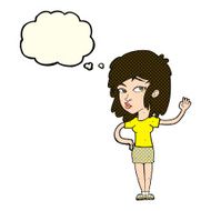 cartoon pretty woman waving with thought bubble N42
