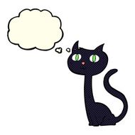 cartoon black cat with thought bubble N19