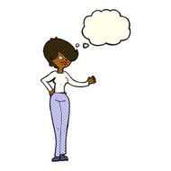cartoon woman waving with thought bubble N175
