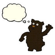 cartoon waving black bear with thought bubble N29