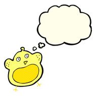 cartoon fat bird with thought bubble N18
