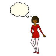 cartoon woman in dress with thought bubble N21