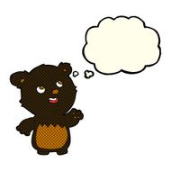 cartoon happy little teddy black bear with thought bubble N3