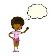 cartoon girl waving with thought bubble N15