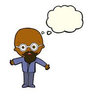 cartoon genius scientist with thought bubble N6