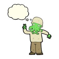 cartoon cool alien with thought bubble N6