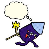cartoon funny firework character with thought bubble N10