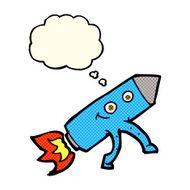 cartoon happy rocket with thought bubble N6