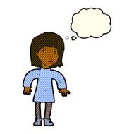 cartoon cautious woman with thought bubble N6