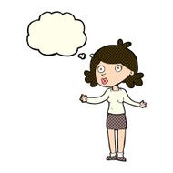 cartoon confused woman with thought bubble N45